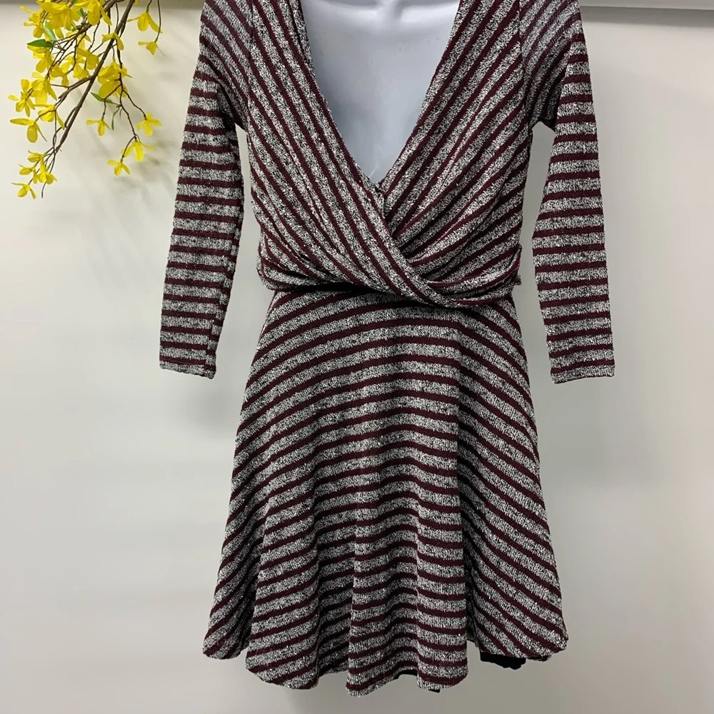 Free People LongSleeve Stripe BurgundyGray‎ Dress S